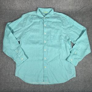 Tommy Bahama Shirt Men's Large Blue 100% Linen Casual Lightweight Breathable
